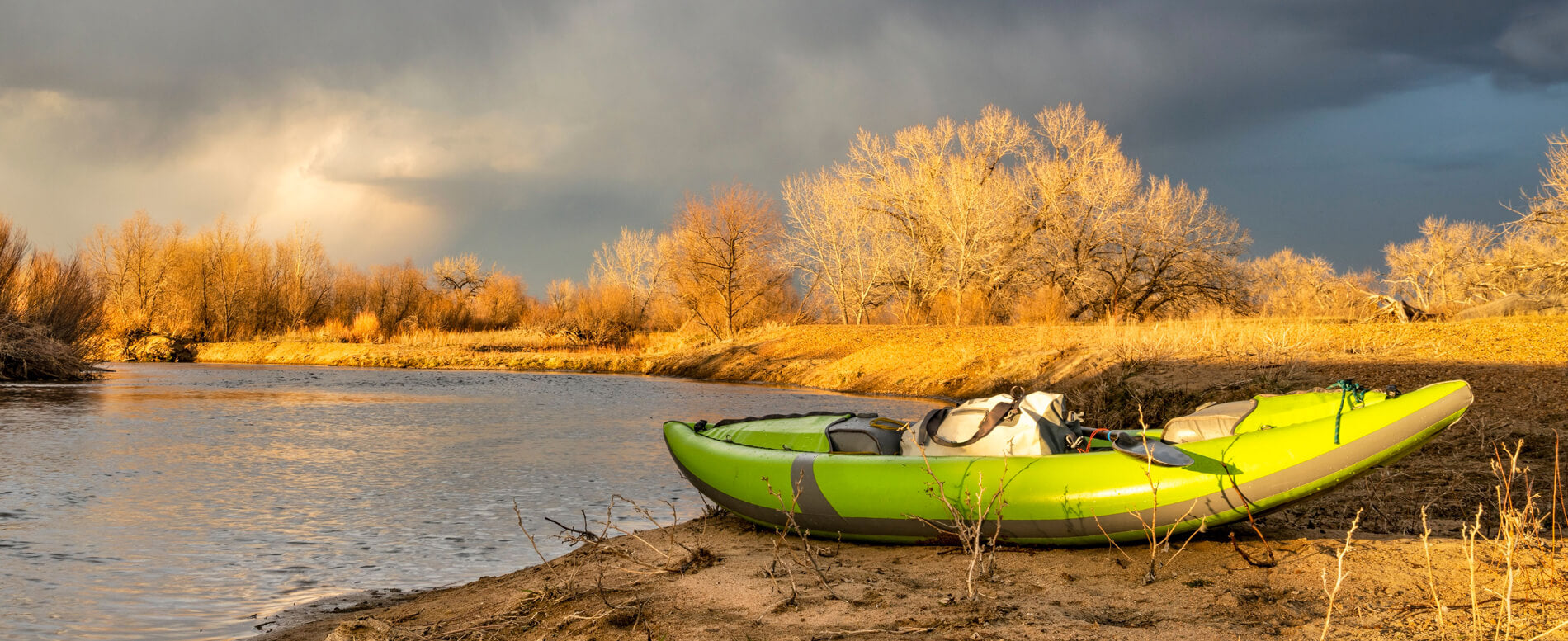 Green inflatable kayak