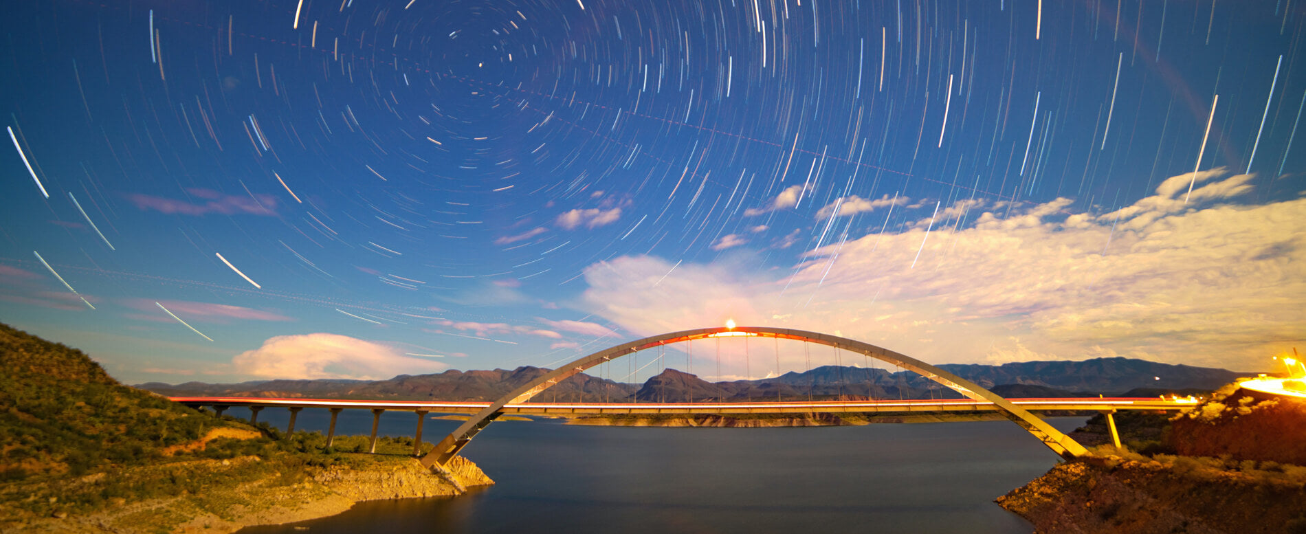 time-lapse photography of bridge at Theodore Roosevelt Dam for paddle boarding