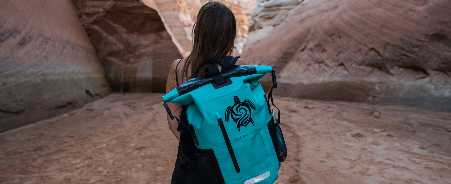 Woman with a waterproof backpack