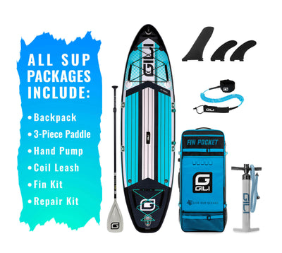 10' Mako Inflatable Paddle Board Package in Blue with new hand pump