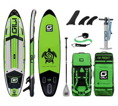 11'6 AIR Inflatable Paddle Board in Green with Gray paddle