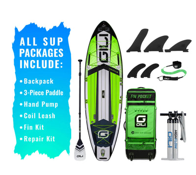 GILI Sports 11'6 Meno Inflatable Stand Up Paddle Board in Green and Accessories new pump