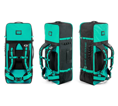 GILI inflatable paddle board backpack in Teal with fin pockets