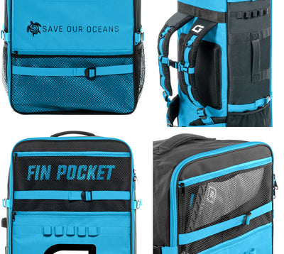 GILI inflatable paddle board backpack in Blue with fin pockets