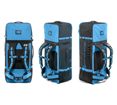 GILI inflatable paddle board backpack in Blue with fin pockets