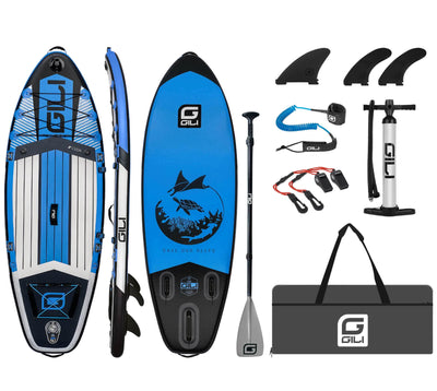 GILI 8' Cuda Blue inflatable paddle board package with whistle and hand pump