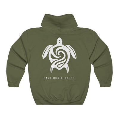 Save Our Turtles Hooded Sweatshirt/Hoodie olive back