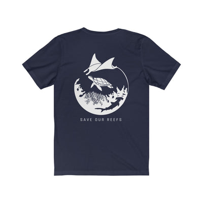 Save Our Reefs Unisex Short Sleeve Tee navy blue back