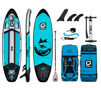 GILI 10' Mako Inflatable Paddle Board Package in Blue